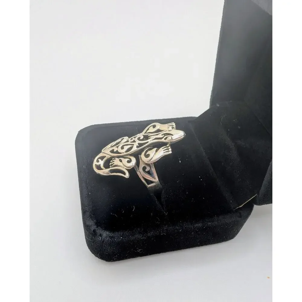 Gecko Lizard Sterling Silver Open Work Filigree Statement Ring Size 9.75